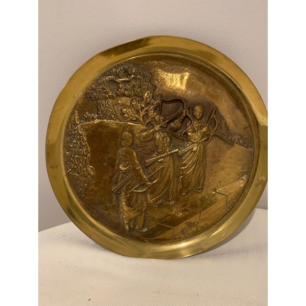 Vintage Gilt Bronze Figural Platter South Korea